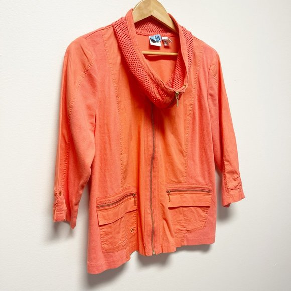 CHICO'S Zip Up Mesh Collared 3/4 Sleeve Top Size 2 or 12 - Picture 2 of 12